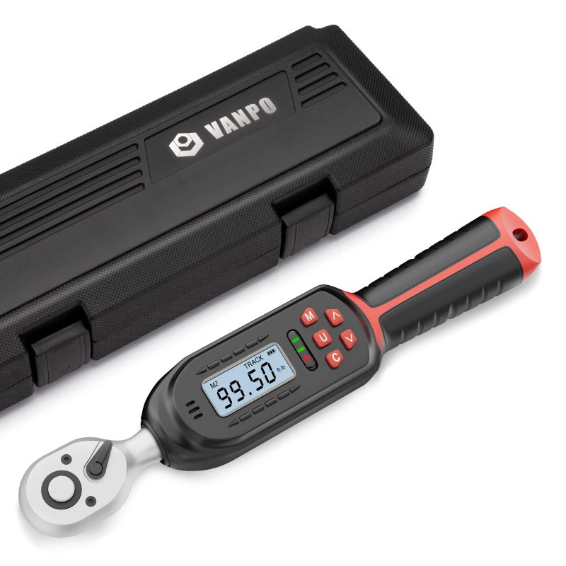 VANPO Digital Torque Wrench 3/8 Inch drive(5-99.5 ft-lbs./6.8-135Nm)  ?2% Torque Accuracy  Electronic Torque Wrench with Preset Value  Buzzer and LED Notification for Automotive Motorcycle & Bicycle - Image 1